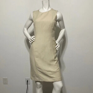 Calvin Klein Linen Blend Cream Sleeveless Sheath Dress Size 2